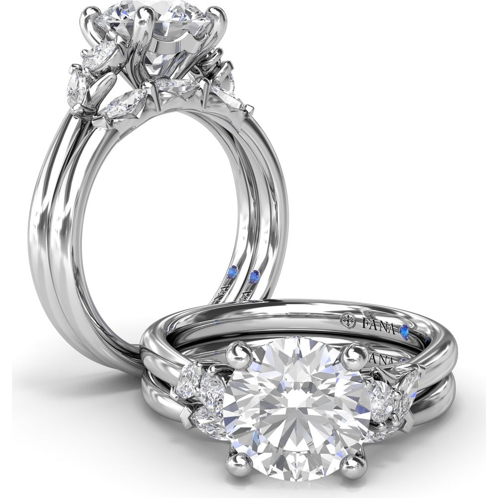 3-Stone Engagement Ring Setting with Pear and Marquise Side Diamonds - 0.28 Carat Total Side Stone Weight by Fana
