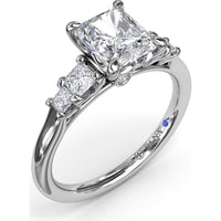 3-Stone Engagement Ring Setting with Radiant Center and Princess Cut Side Stones - 0.37 Carat Total Side Stone Weight by Fana