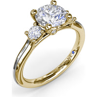 3-Stone Engagement Ring Setting with Round Diamond Side Stones by Fana - 0.27 Carat Total Diamond Weight