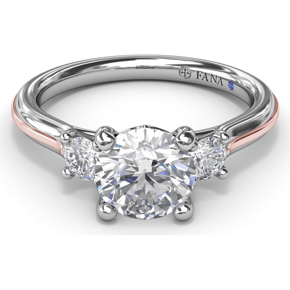 3-Stone Engagement Ring Setting with Round Diamond Side Stones by Fana - 0.27 Carat Total Diamond Weight