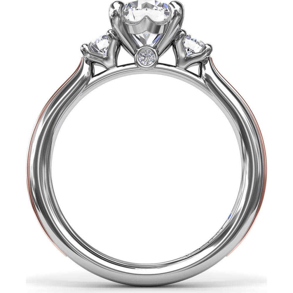 3-Stone Engagement Ring Setting with Round Diamond Side Stones by Fana - 0.27 Carat Total Diamond Weight