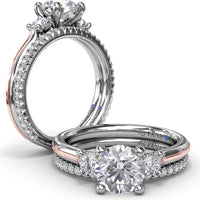 3-Stone Engagement Ring Setting with Round Diamond Side Stones by Fana - 0.27 Carat Total Diamond Weight