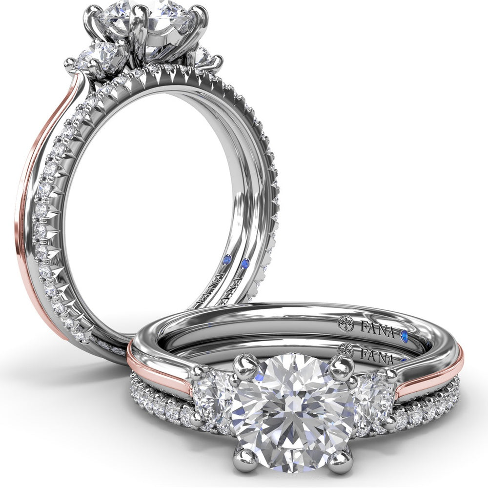 3-Stone Engagement Ring Setting with Round Diamond Side Stones by Fana - 0.27 Carat Total Diamond Weight