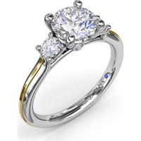 3-Stone Engagement Ring Setting with Round Diamond Side Stones by Fana - 0.27 Carat Total Diamond Weight