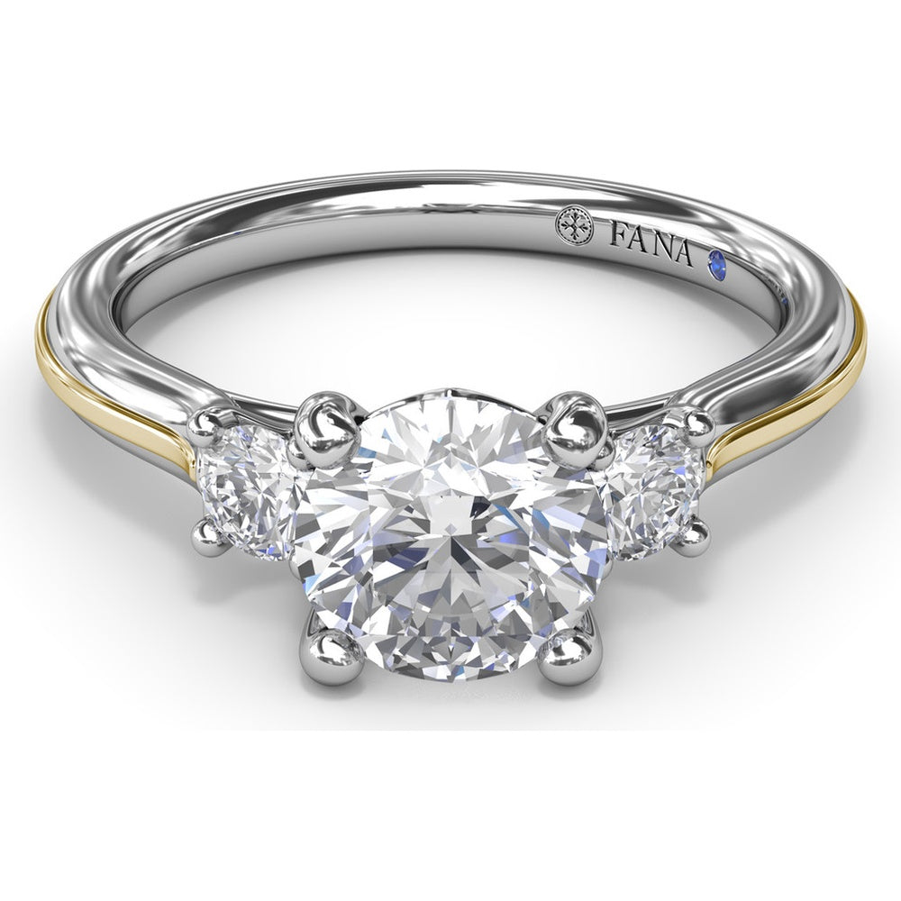 3-Stone Engagement Ring Setting with Round Diamond Side Stones by Fana - 0.27 Carat Total Diamond Weight