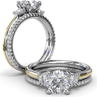 3-Stone Engagement Ring Setting with Round Diamond Side Stones by Fana - 0.27 Carat Total Diamond Weight