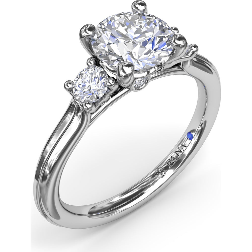 3-Stone Engagement Ring Setting with Round Diamond Side Stones by Fana - 0.27 Carat Total Diamond Weight