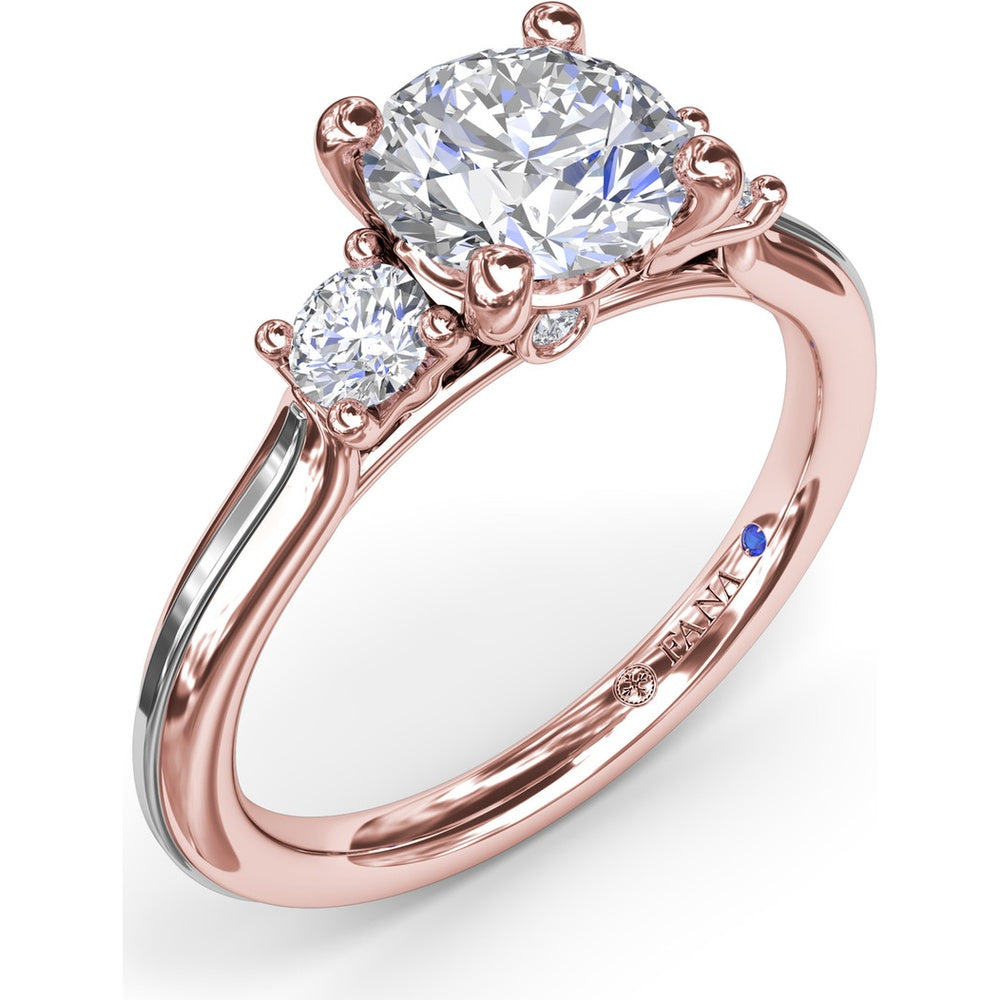 3-Stone Engagement Ring Setting with Round Diamond Side Stones by Fana - 0.27 Carat Total Diamond Weight