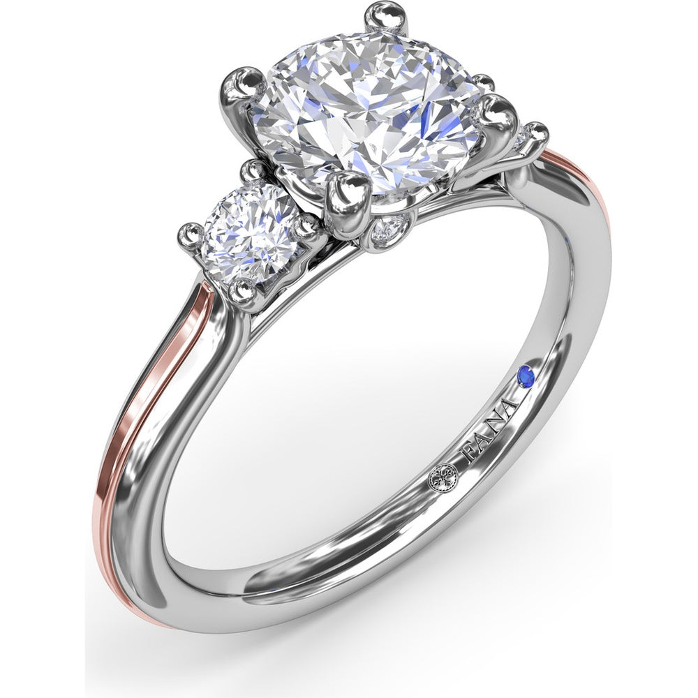 3-Stone Engagement Ring Setting with Round Diamond Side Stones by Fana - 0.27 Carat Total Diamond Weight