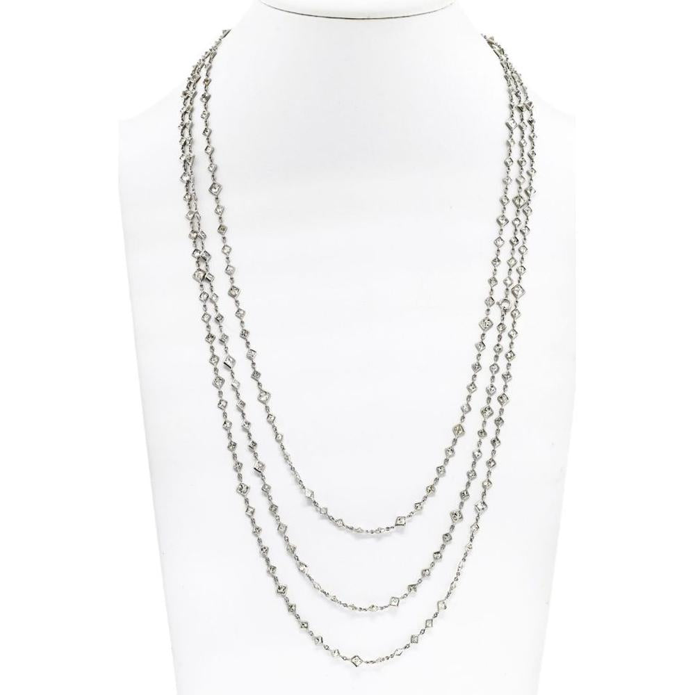 35 Carats Platinum 76-Inch Diamond By The Yard Necklace with Square Cut Diamonds