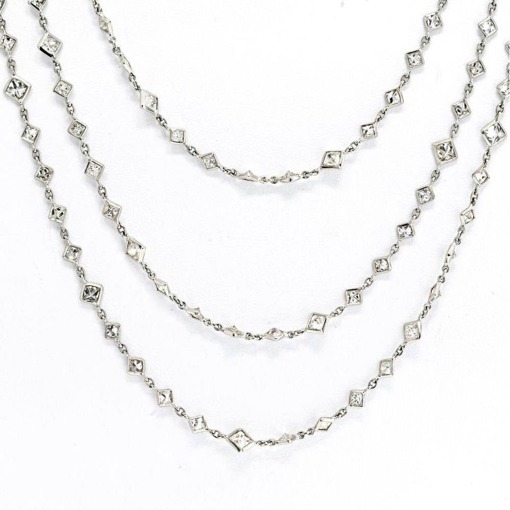35 Carats Platinum 76-Inch Diamond By The Yard Necklace with Square Cut Diamonds