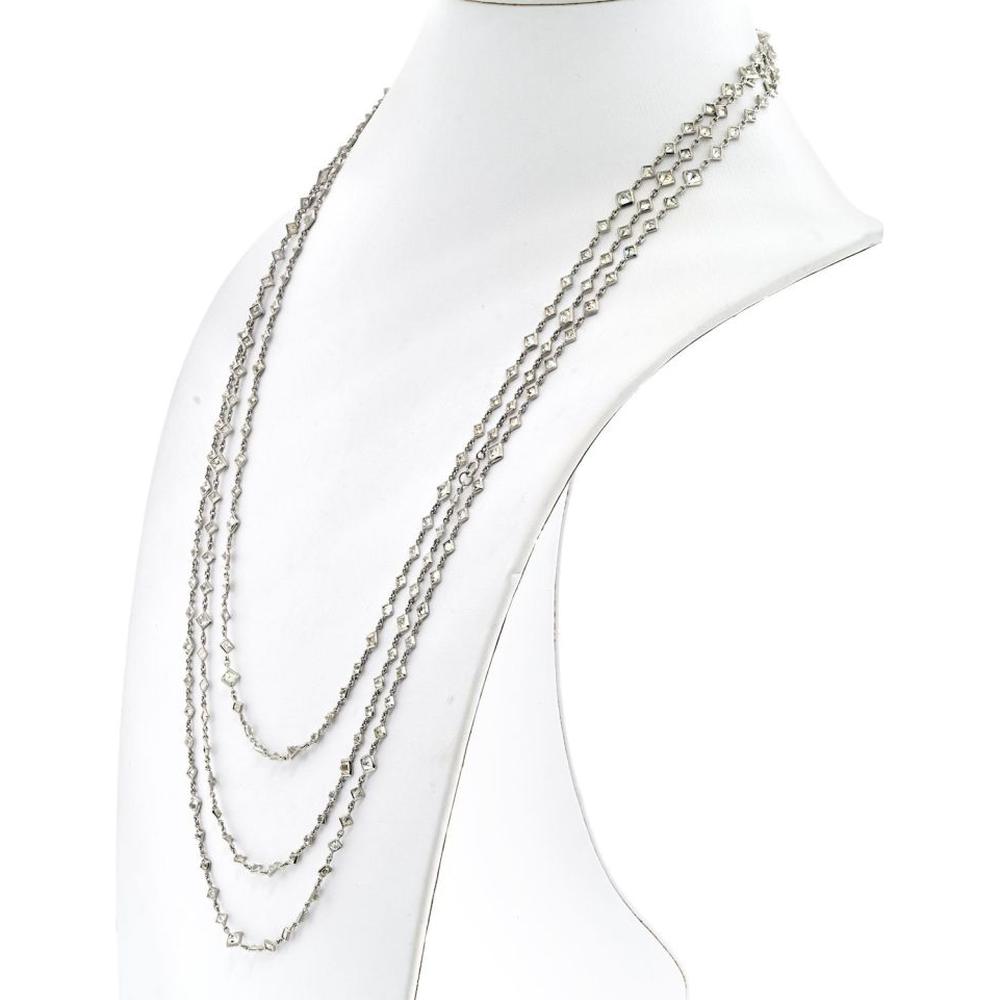 35 Carats Platinum 76-Inch Diamond By The Yard Necklace with Square Cut Diamonds