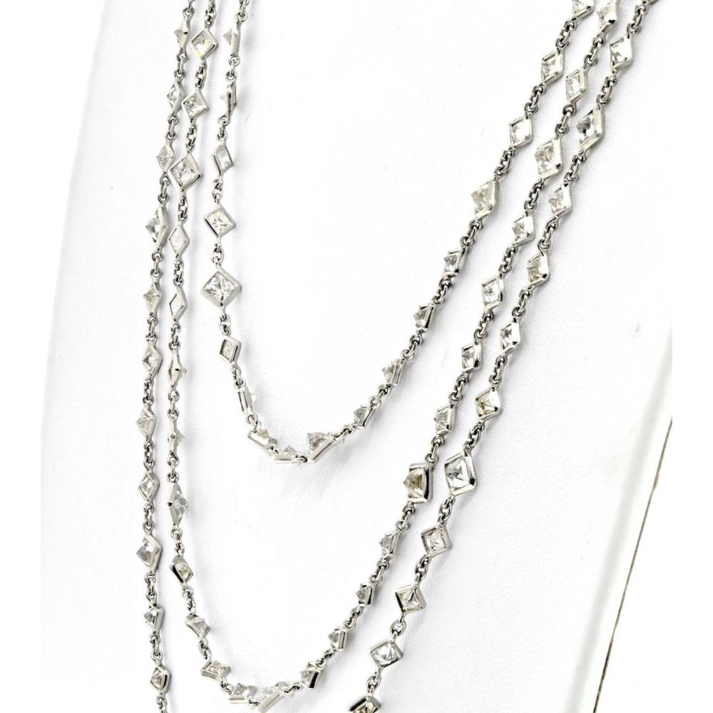 35 Carats Platinum 76-Inch Diamond By The Yard Necklace with Square Cut Diamonds