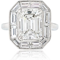 4 Carat Emerald Cut Diamond Engagement Ring with Baguette Halo in Platinum - GIA Certified H/VS1