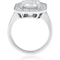 4 Carat Emerald Cut Diamond Engagement Ring with Baguette Halo in Platinum - GIA Certified H/VS1