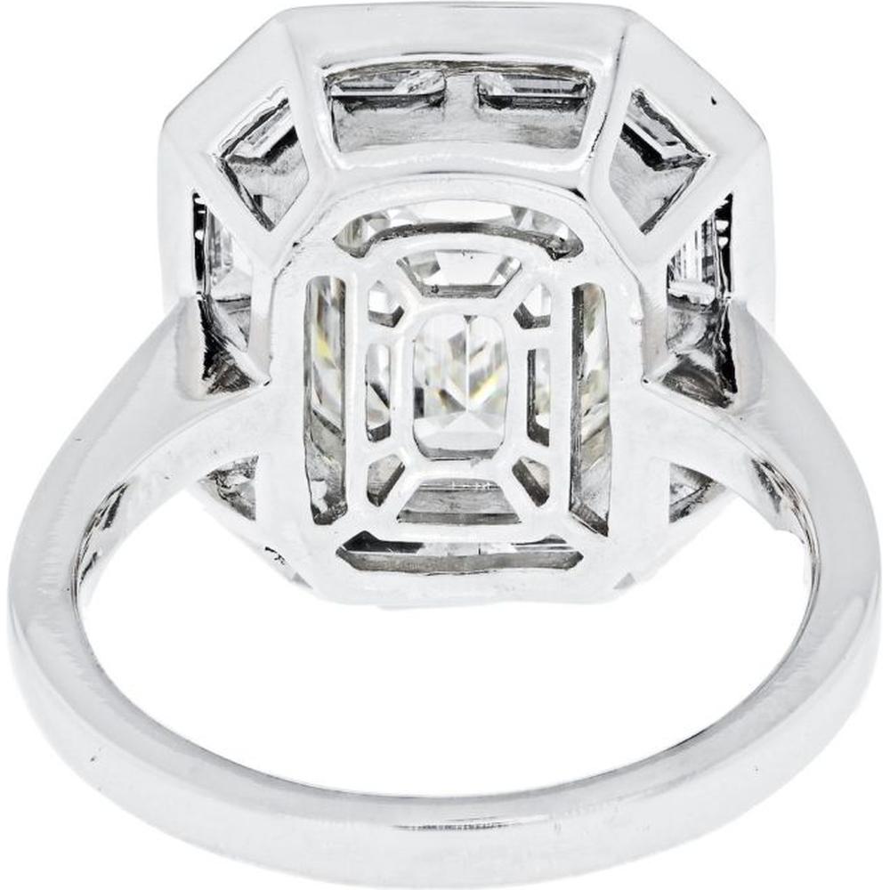 4 Carat Emerald Cut Diamond Engagement Ring with Baguette Halo in Platinum - GIA Certified H/VS1