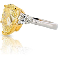 5 Carat Pear Shape Fancy Yellow Diamond Engagement Ring in Platinum & 18K Yellow Gold