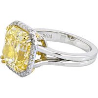 5 Carat Radiant Cut Fancy Yellow Diamond Platinum Ring