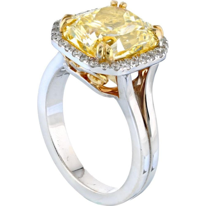 5 Carat Radiant Cut Fancy Yellow Diamond Platinum Ring