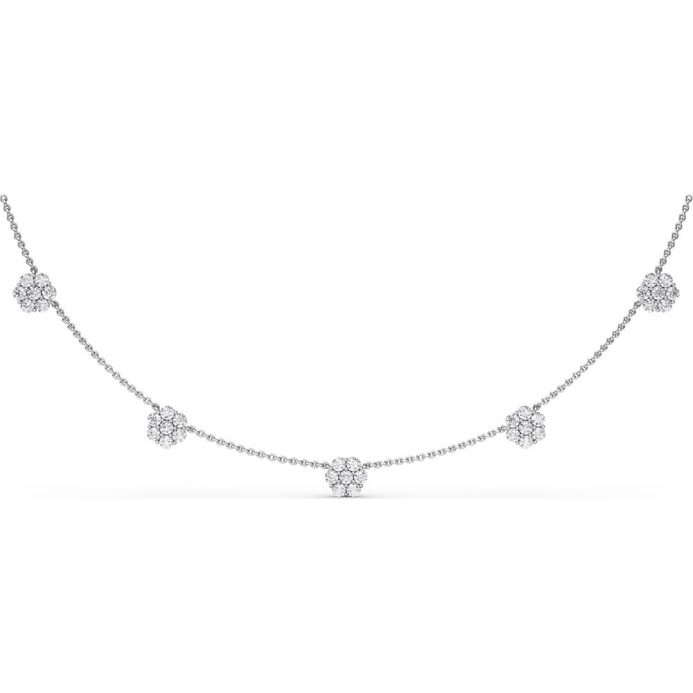 5-Station Floral Cluster Necklace with Round Brilliant Diamonds by Fana - 2.80 Carat Total Diamond Weight