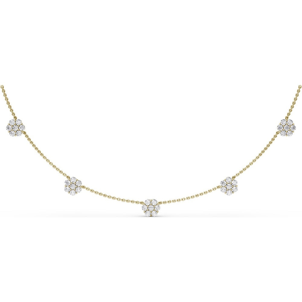 5-Station Floral Cluster Necklace with Round Brilliant Diamonds by Fana - 2.80 Carat Total Diamond Weight