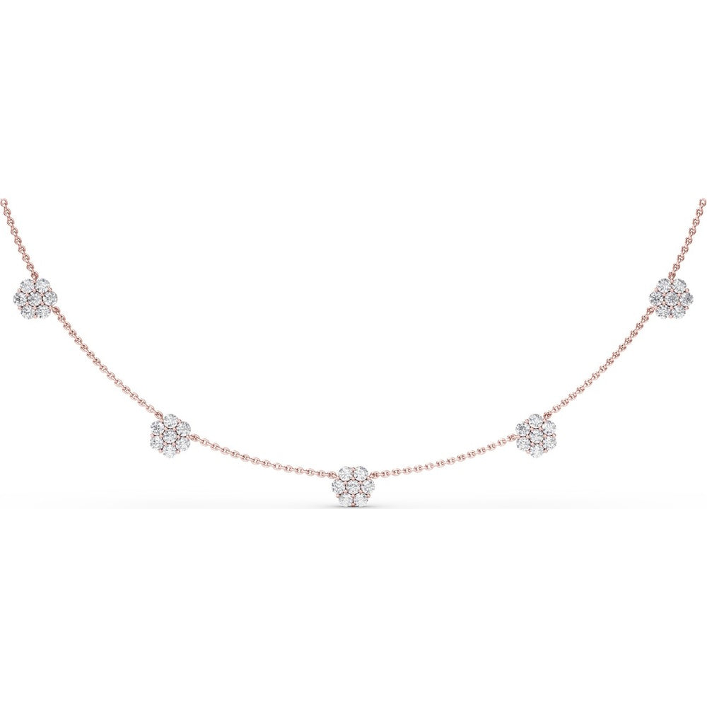 5-Station Floral Cluster Necklace with Round Brilliant Diamonds by Fana - 2.80 Carat Total Diamond Weight