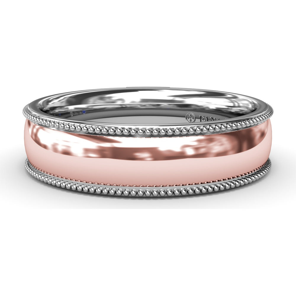 6mm High Polish Men's Band with Center and Milgrain Edges by Fana