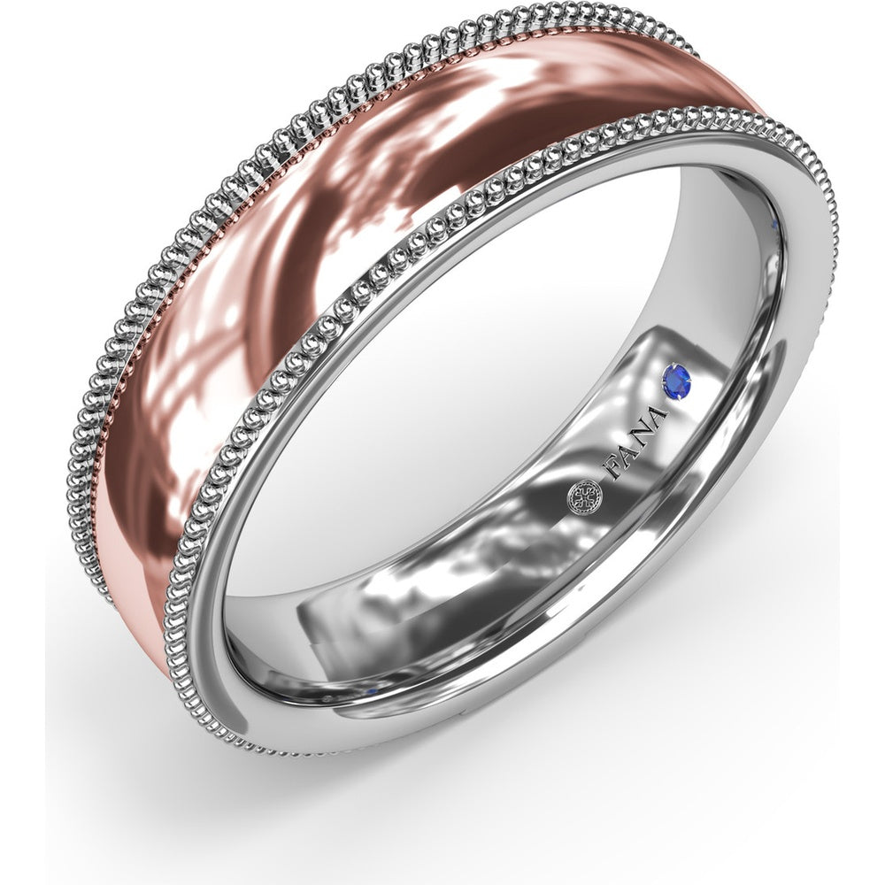 6mm High Polish Men's Band with Center and Milgrain Edges by Fana