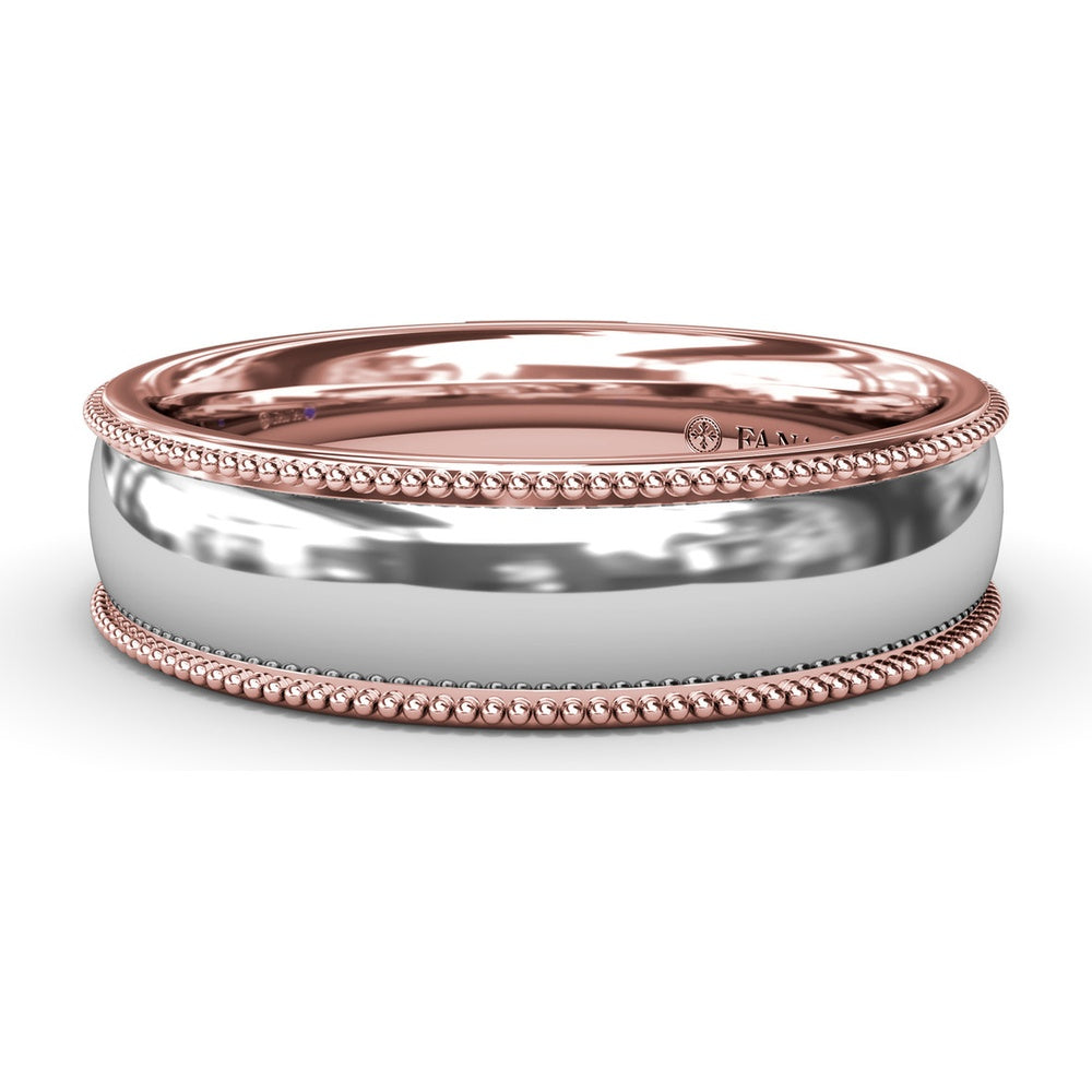 6mm High Polish Men's Band with Center and Milgrain Edges by Fana
