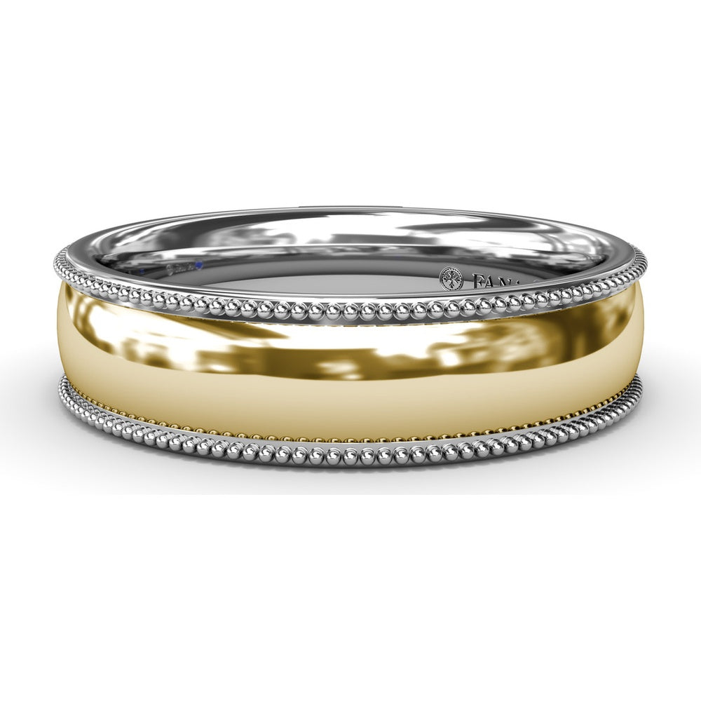 6mm High Polish Men's Band with Center and Milgrain Edges by Fana