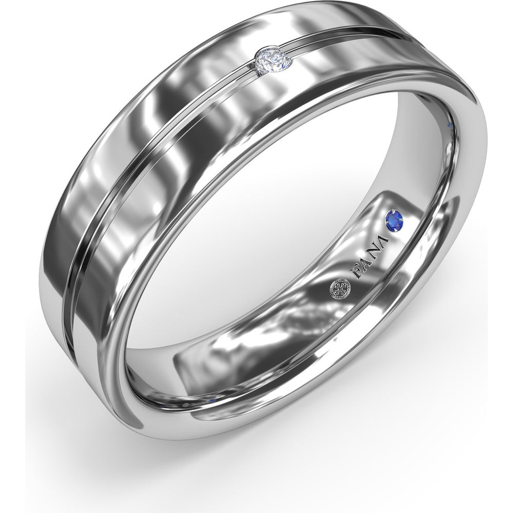 6mm High Polish Men's Band with Flush Set Round Diamond Accent by Fana - 0.02 Carat Total Diamond Weight