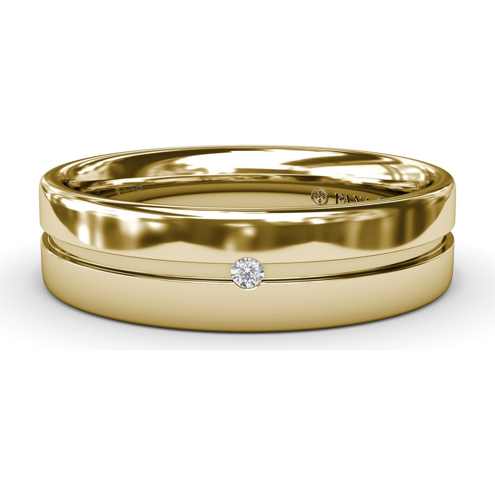 6mm High Polish Men's Band with Flush Set Round Diamond Accent by Fana - 0.02 Carat Total Diamond Weight