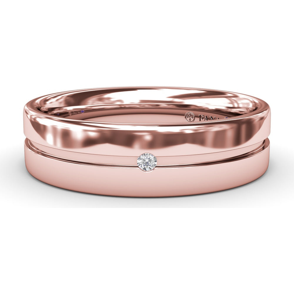 6mm High Polish Men's Band with Flush Set Round Diamond Accent by Fana - 0.02 Carat Total Diamond Weight