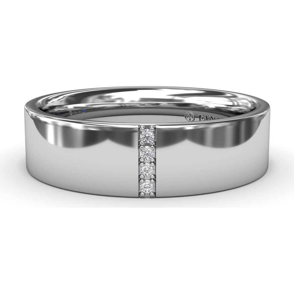 6mm High Polish Men's Band with Vertical Channel Set Round Diamond Accents by Fana - 0.03 Carat Total Diamond Weight