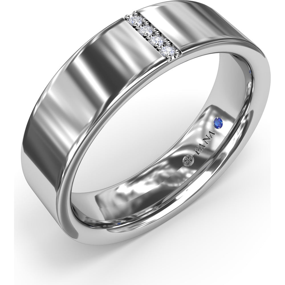 6mm High Polish Men's Band with Vertical Channel Set Round Diamond Accents by Fana - 0.03 Carat Total Diamond Weight