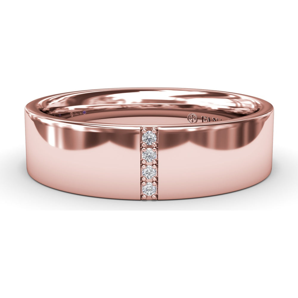 6mm High Polish Men's Band with Vertical Channel Set Round Diamond Accents by Fana - 0.03 Carat Total Diamond Weight