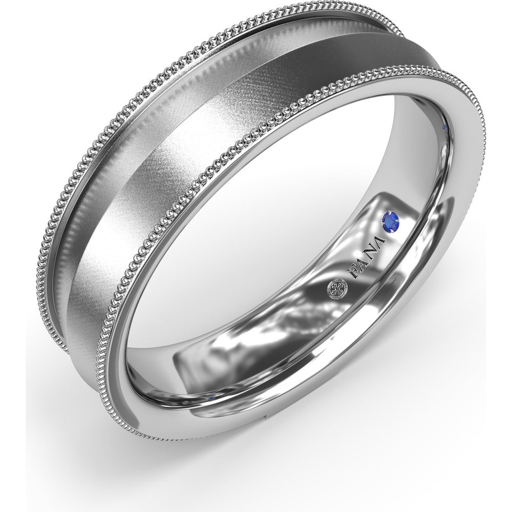 6mm Knife Edge Men's Band with Sandblast Finish and Milgrain Borders by Fana