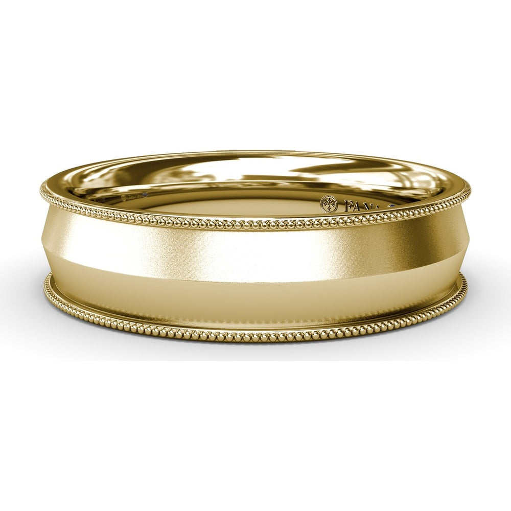 6mm Knife Edge Men's Band with Sandblast Finish and Milgrain Borders by Fana