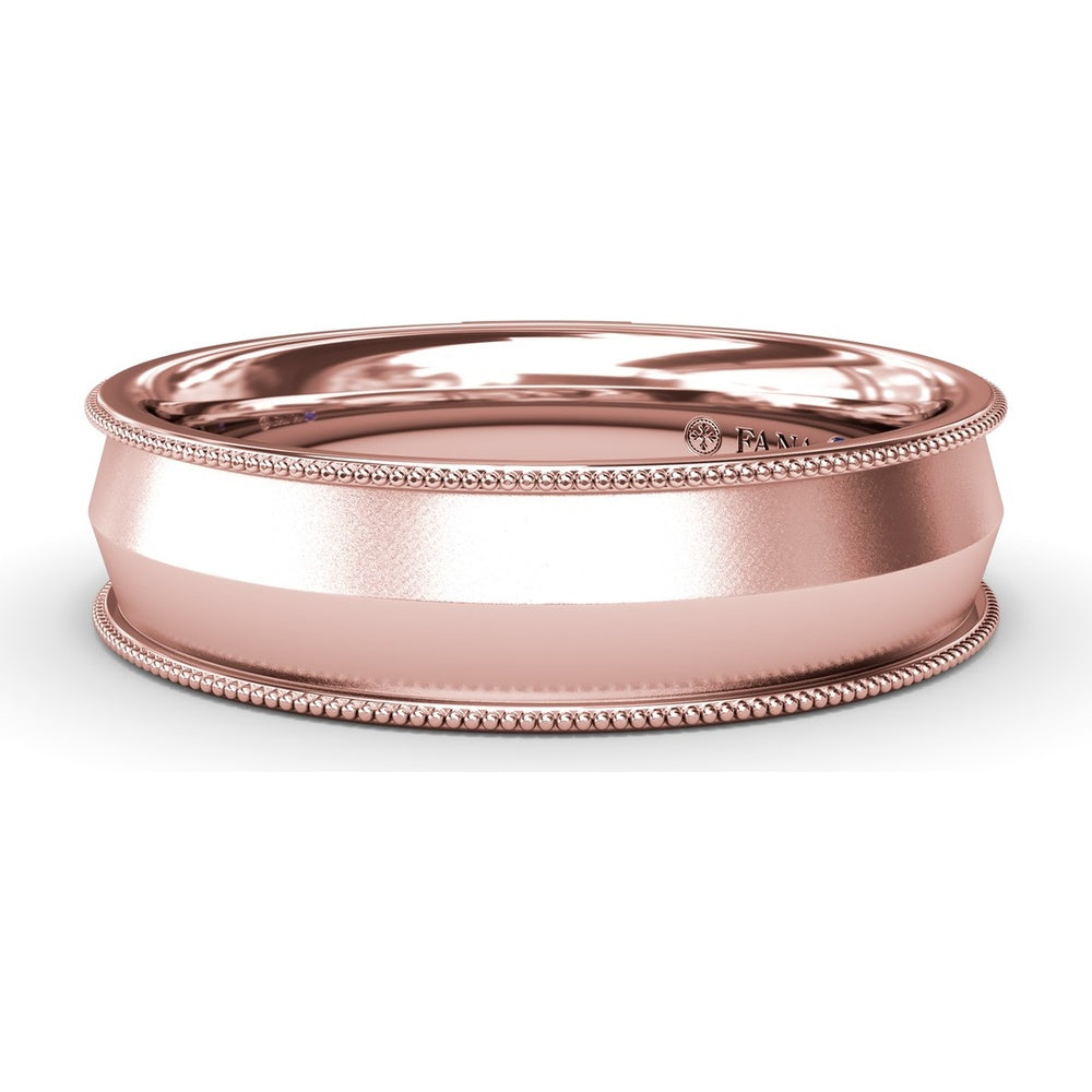 6mm Knife Edge Men's Band with Sandblast Finish and Milgrain Borders by Fana