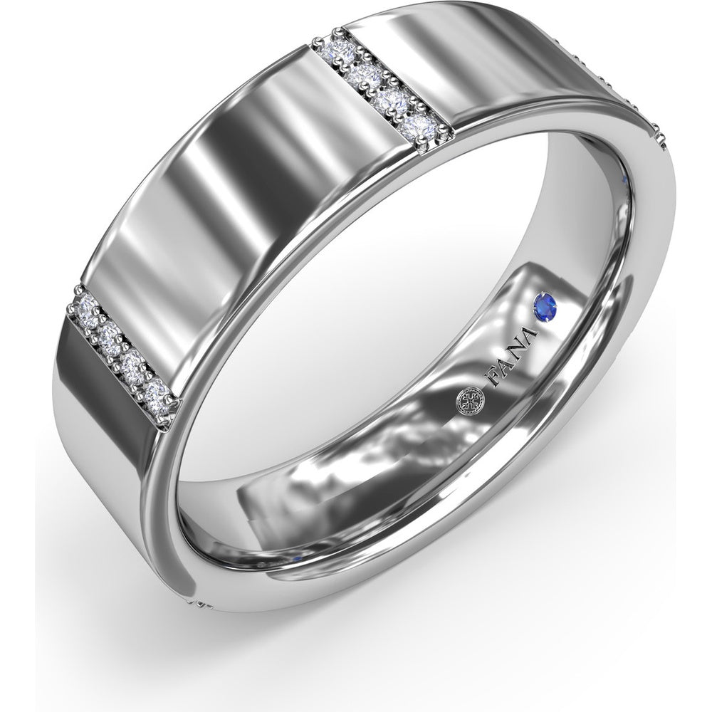 6mm Men's Band with Channel Set Round Diamond Accents by Fana - 0.15 Carat Total Diamond Weight