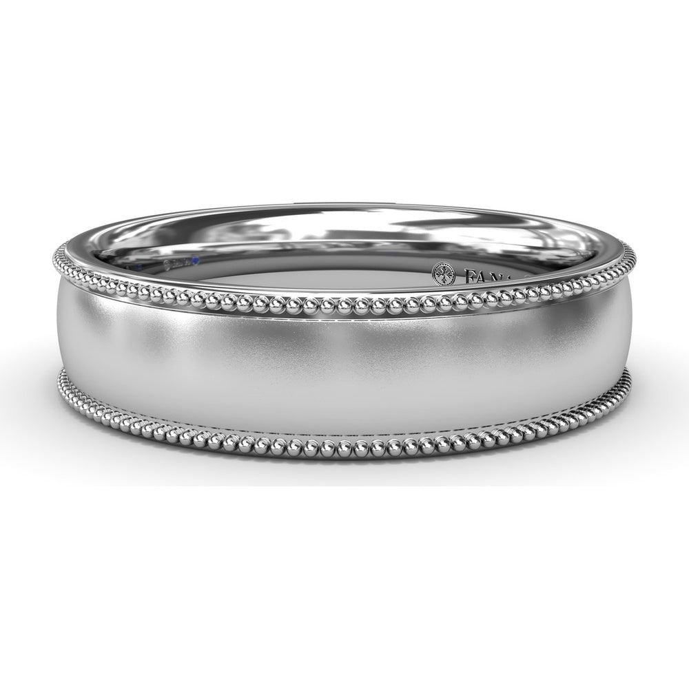 6mm Men's Comfort Fit Band with Sandblast Finish and Milgrain Edge by Fana