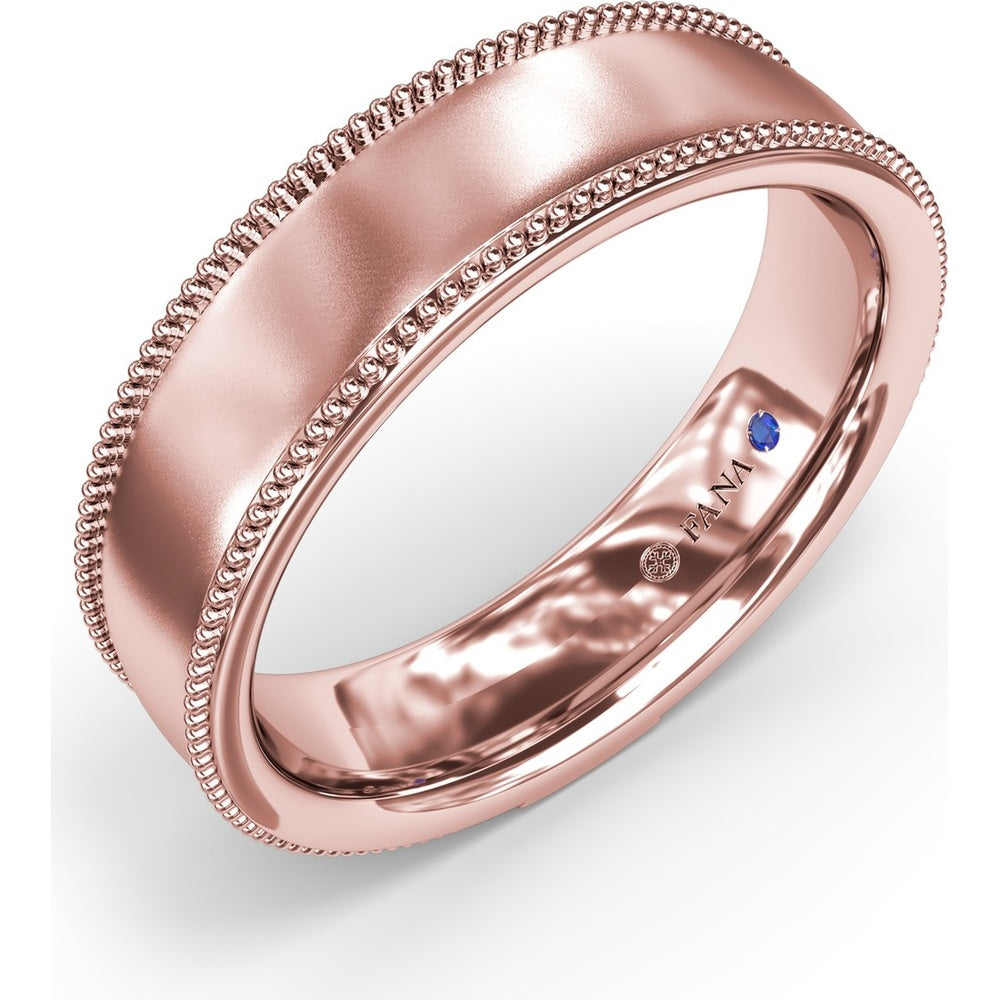 6mm Men's Comfort Fit Band with Sandblast Finish and Milgrain Edge by Fana