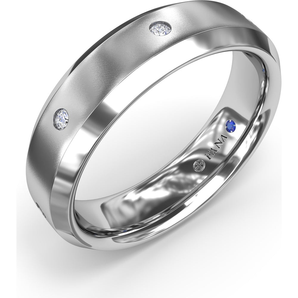 6mm Sandblast Finish Men's Band with Beveled Edges and Flush Set Round Diamonds by Fana - 0.12 Carat Total Diamond Weight