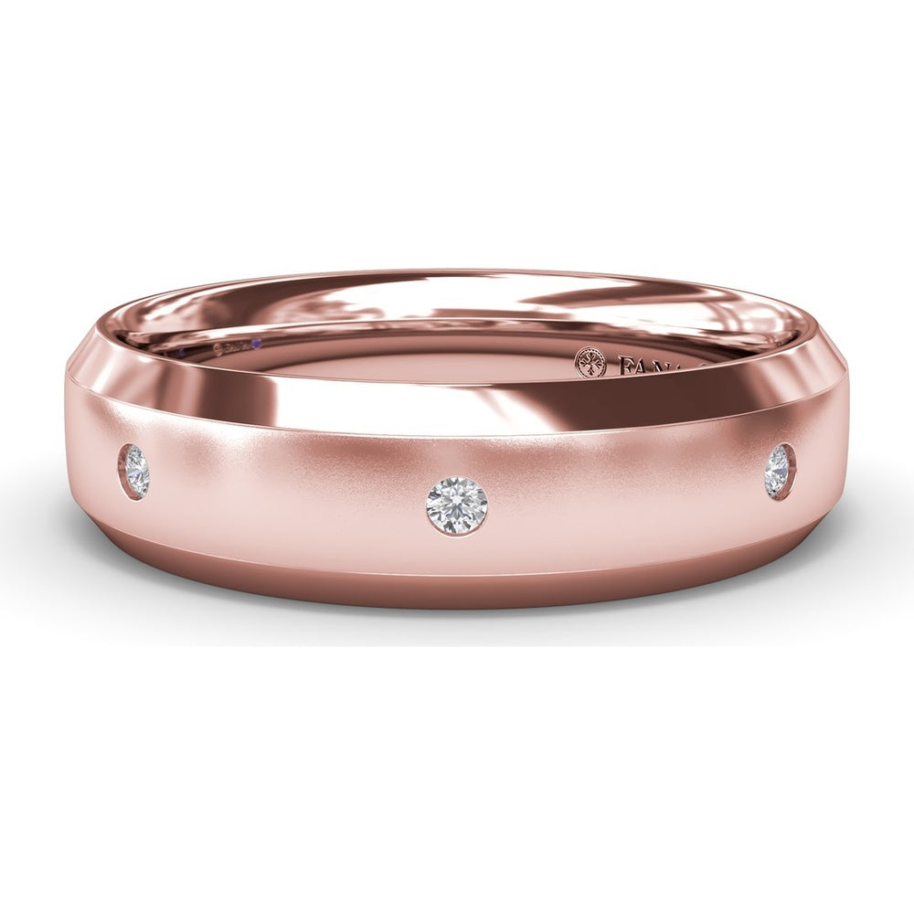 6mm Sandblast Finish Men's Band with Beveled Edges and Flush Set Round Diamonds by Fana - 0.12 Carat Total Diamond Weight