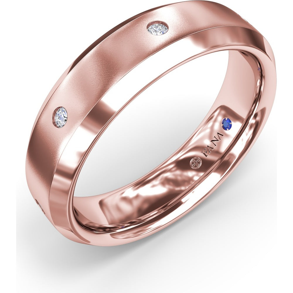 6mm Sandblast Finish Men's Band with Beveled Edges and Flush Set Round Diamonds by Fana - 0.12 Carat Total Diamond Weight