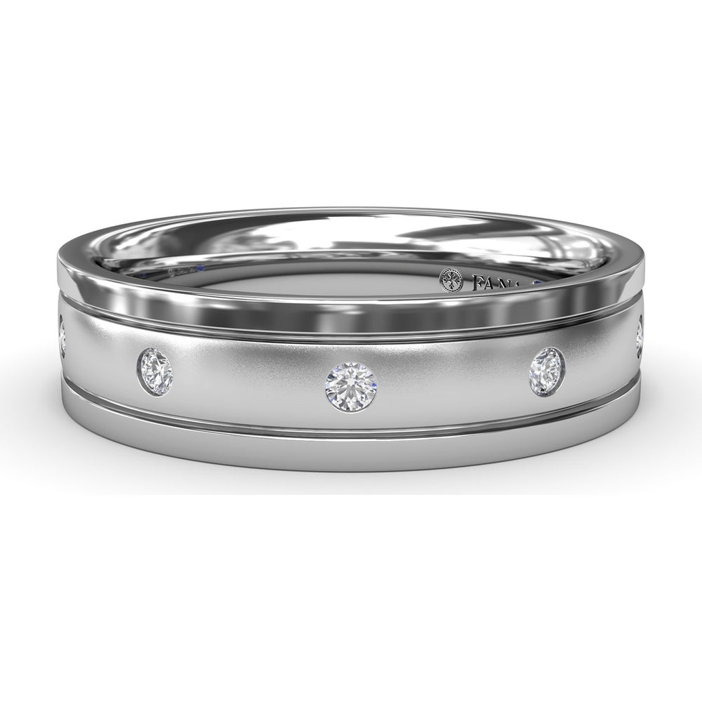 6mm Sandblast Finish Men's Band with Flush-Set Round Diamonds by Fana - 0.27 Carat Total Diamond Weight