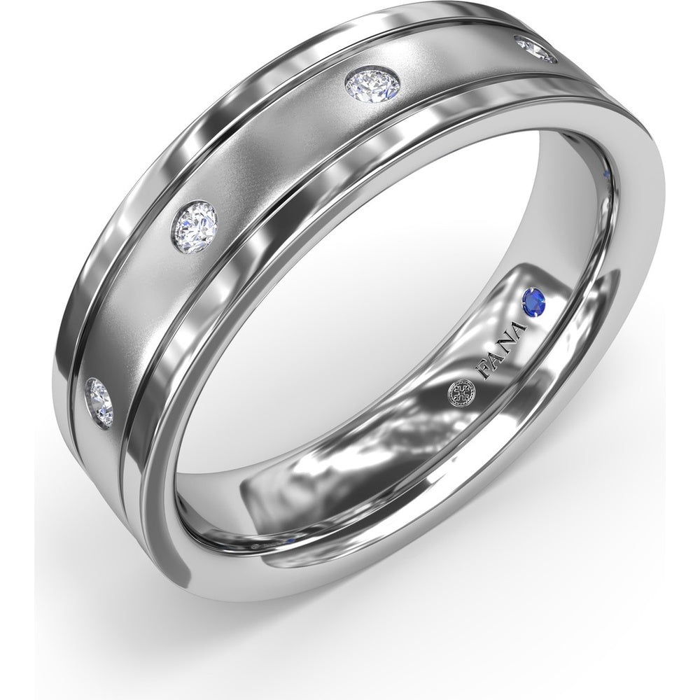 6mm Sandblast Finish Men's Band with Flush-Set Round Diamonds by Fana - 0.27 Carat Total Diamond Weight
