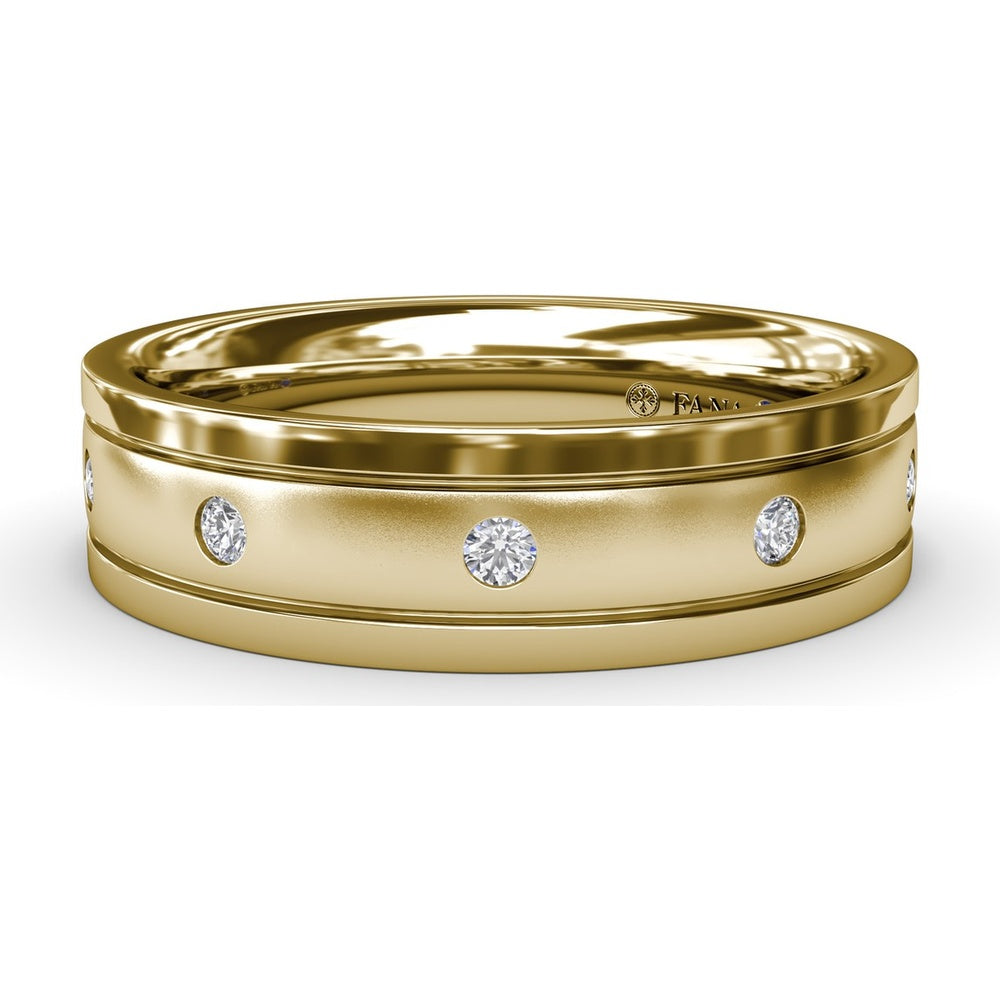 6mm Sandblast Finish Men's Band with Flush-Set Round Diamonds by Fana - 0.27 Carat Total Diamond Weight