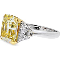 7.05 Carat Radiant Cut Fancy Yellow Diamond Engagement Ring