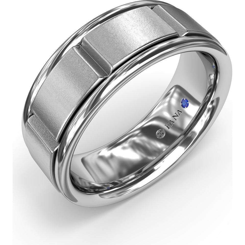 8mm Comfort Fit Men's Band with Sandblast Finish and Grooved Accents by Fana